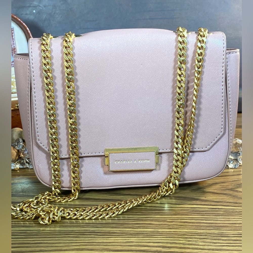 Charles & Keith Blush Crossbody Bag with Gold Chain